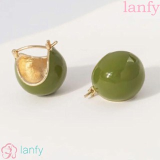 Lanfy ต่างหู ลูกปัดทองแดง ทรงกลม สําหรับผู้หญิง