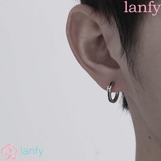 Lanfy ต่างหูห่วง ทรงกลม ลายตัวอักษร H สีเงิน สไตล์พังก์ ฮิปฮอป หรูหรา สําหรับผู้ชาย