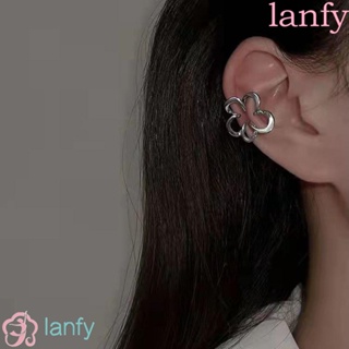 Lanfy ต่างหู แบบคลิปหนีบ โลหะผสม ลายดอกไม้ หรูหรา เหมาะกับปาร์ตี้ แฟชั่นสําหรับผู้หญิง