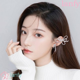 Lanfy ต่างหู ประดับโบว์ พลอยเทียม หรูหรา สําหรับผู้หญิง