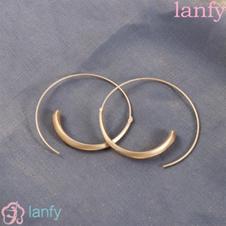 Lanfy ต่างหูห่วงโลหะ ทรงเรขาคณิต สีทอง สไตล์เกาหลี เรียบง่าย