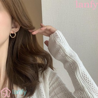 Lanfy ต่างหูห่วง สีทอง สไตล์เกาหลี วินเทจ เรียบง่าย เครื่องประดับแฟชั่น