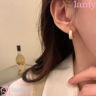 Lanfy ต่างหูห่วง ทองแดง ทรงเรขาคณิต หยดน้ํามัน สไตล์ฝรั่งเศส ออกแบบแฟชั่น สําหรับผู้หญิง