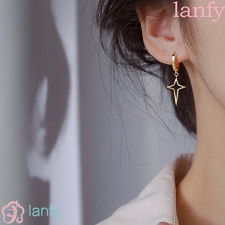 Lanfy ต่างหูสตั๊ด จี้โลหะ รูปดาวกางเขน สีทอง สีเงิน สีดํา สไตล์พังก์ โกธิค สําหรับผู้หญิง