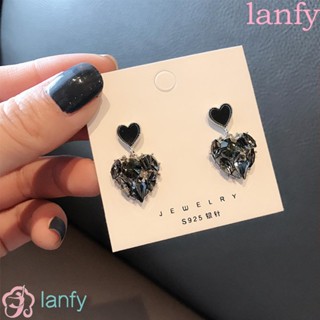 Lanfy ต่างหูสตั๊ด หวาน เรียบง่าย รัก หัวใจ แฟชั่น คริสตัล เครื่องประดับแฟชั่น