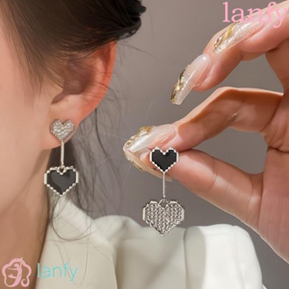 Lanfy ต่างหูสตั๊ด จี้รูปดอกกุหลาบ ประดับไข่มุกเทียม พลอยเทียม เครื่องประดับสตรี