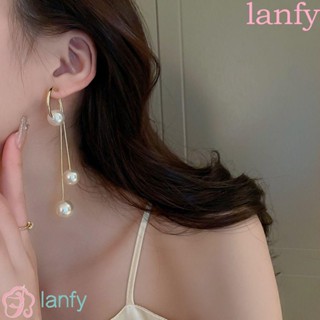 Lanfy ต่างหูเพทาย ทรงเรขาคณิต หรูหรา สไตล์ฝรั่งเศส เครื่องประดับแฟชั่น สําหรับผู้หญิง