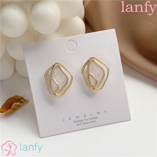 Lanfy ต่างหูสตั๊ด 925 ทรงไม่สมมาตร เครื่องประดับแฟชั่น สําหรับผู้หญิง