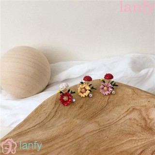 Lanfy ต่างหูเข็มเงิน รูปดอกเดซี่ หลากสี เครื่องประดับแฟชั่น สําหรับงานปาร์ตี้