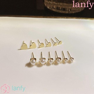 Lanfy เครื่องประดับ ต่างหู รูปหัวใจ เรียบง่าย สไตล์คลาสสิก แฟชั่นสําหรับผู้หญิง 3 คู่ ต่อชุด