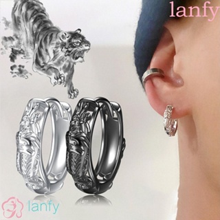 Lanfy ต่างหูห่วง คุณภาพสูง สําหรับผู้ชาย|ต่างหูสตั๊ด แกะสลัก สไตล์ฮิปฮอป ร็อคโรล คุณภาพสูง