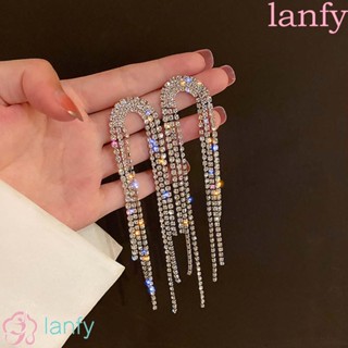 Lanfy ต่างหูระย้า ประดับคริสตัล พลอยเทียม ทรงเรขาคณิต สไตล์เกาหลี เครื่องประดับแฟชั่น สําหรับเด็กผู้หญิง