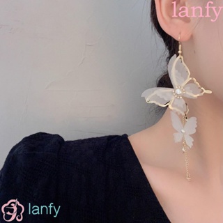 Lanfy ต่างหูสตั๊ด จี้ผีเสื้อ ลูกไม้ ทรงเรขาคณิต หรูหรา เครื่องประดับแฟชั่น สําหรับผู้หญิง