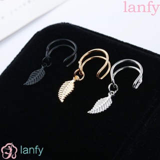 Lanfy ต่างหูแบบหนีบ รูปใบไม้ สไตล์วินเทจโบราณ สําหรับผู้หญิง