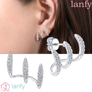 Lanfy ต่างหูสตั๊ด โลหะ เพทาย ทรงเรขาคณิต เรียบง่าย สีเงิน สีทอง สไตล์เกาหลี วินเทจ