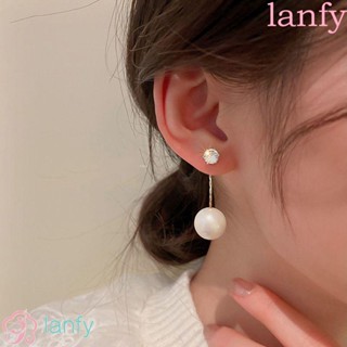 Lanfy ต่างหูมุกนางเงือก เรขาคณิต สร้างสรรค์ สวยหรู ต่างหูมุกฝรั่งเศส ต่างหูสตั๊ด ต่างหูทอง เบา หรูหรา ต่างหูหญิง