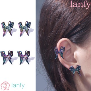 Lanfy ต่างหูสตั๊ด รูปผีเสื้อ สีรุ้ง เรียบง่าย ของขวัญ สไตล์เกาหลี สําหรับผู้หญิง