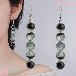 Lanfy ต่างหูแฟชั่น ทรงโดมแก้วยาว รูปดวงจันทร์ เครื่องประดับ
