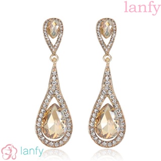 Lanfy ต่างหูสตั๊ด รูปหยดน้ํา ประดับพลอยเทียม หรูหรา ของขวัญวันวาเลนไทน์ สําหรับผู้หญิง