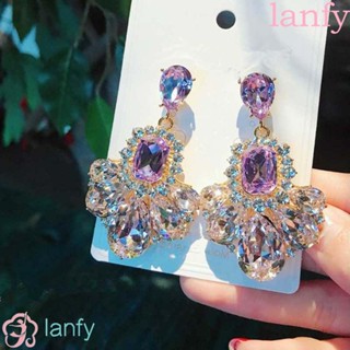 Lanfy ต่างหูสตั๊ด แฟชั่นเกาหลี เรขาคณิต จี้ดอกไม้ พลอยเทียม บาร็อค คริสตัล ห้อยต่างหู