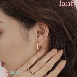 Lanfy ต่างหูห่วง ผู้หญิง เรียบง่าย เข็มเงิน สีทอง เครื่องประดับแฟชั่น