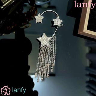 Lanfy ต่างหูแบบหนีบ ประดับพู่ รูปดาว สไตล์พังก์ ไม่ต้องเจาะ สําหรับผู้หญิง