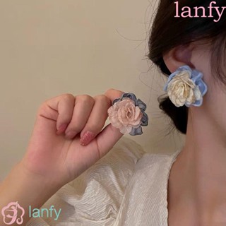 Lanfy ต่างหูสตั๊ด ทรงอสมมาตร หรูหรา สไตล์ธรรมชาติ เครื่องประดับแฟชั่น สําหรับผู้หญิง