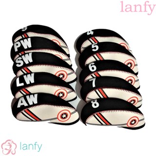 Lanfy ผ้าคลุมหัวไม้กอล์ฟ เหล็ก พร้อมตัวเลข 10 ชิ้น ต่อชุด