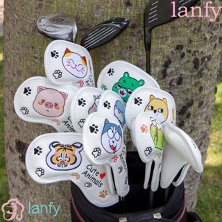 Lanfy ปลอกสวมหัวไม้กอล์ฟ ลายสัตว์น่ารัก พร้อมตัวเลข อุปกรณ์เสริม สําหรับฝึกตีกอล์ฟ 10 ชิ้น ต่อชุด