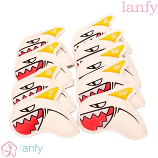 Lanfy ผ้าคลุมหัวไม้กอล์ฟ ปักลายฉลาม อุปกรณ์เสริม สําหรับฝึกตีกอล์ฟ 9 ชิ้น ต่อชุด