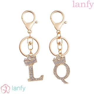 Lanfy พวงกุญแจฟอยล์คริสตัล ลายตัวอักษร 26 ตัวอักษร 26 ตัวอักษร สีทอง ไล่โทนสี สําหรับแขวนตกแต่งกระเป๋าถือ รถยนต์