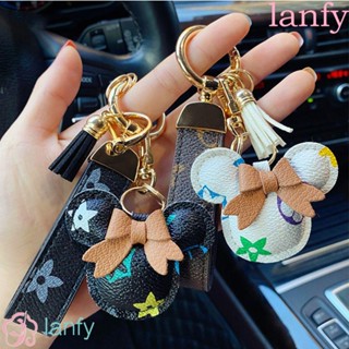 Lanfy พวงกุญแจ หนัง PU สไตล์คลาสสิก อุปกรณ์เสริม สําหรับรถยนต์