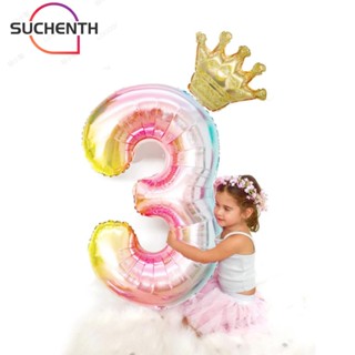 Suchenth ลูกโป่งฟอยล์อลูมิเนียม รูปมงกุฎ ตัวเลข ไล่โทนสี ขนาดเล็ก 32 นิ้ว สําหรับเด็กผู้หญิง งานแต่งงาน วันเกิด 3 ชิ้น