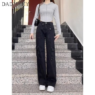 DaDuHey🎈 Women New Korean Style Retro Ins High Street Hip-Hop Hole Jeans Niche High Waist Wide Leg plus Size Pants