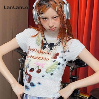 Lanlanlolo เสื้อคอกลม แขนสั้น พิมพ์ลายน่ารัก เข้ากับทุกการแต่งกาย แฟชั่นสําหรับผู้หญิง 2023