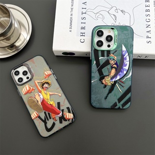 เคสแข็ง เคสไอโฟน iPhone 14 Pro Max iPhone 13 Pro Max iPhone 12 Pro Max iPhone 11 Cartoon วันพีซ Cool โซโล Zoro &amp; ลูฟี่ Luffy Color Electroplating Design Hard Case