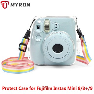 Myron เคสคริสตัล ป้องกันรอยขีดข่วน สีรุ้ง พร้อมสายคล้อง สําหรับกล้อง Fujifilm Instax Mini 8 8+ 9