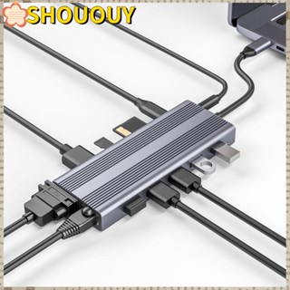 Shououy 12-In-1 ฮับ USB Type-C VGA 3.5 มม. แจ็ค USB 3.0 4K HDMI คู่ สําหรับแล็ปท็อป พีซี