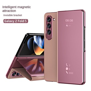 เคสโทรศัพท์มือถือหนัง PU แบบฝาพับกระจกใส สําหรับ Samsung Galaxy Z Fold 5 4 3 5G Fold3 Fold4 Fold5