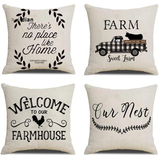 Farmhouse ปลอกหมอนอิง ผ้าลินิน 18X18 สําหรับตกแต่งบ้านฟาร์ม โซฟา เตียง 4 ชิ้น