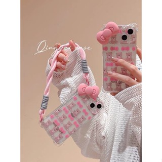 ใหม่ เคสโทรศัพท์มือถือ กันกระแทก ลายหมี โบว์ สีชมพูน่ารัก สําหรับ Apple Iphone 14promax 13 11 14pro 13pro 14