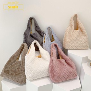 Suair กระเป๋าสะพายไหล่ กระเป๋าถือ ขนปุย สีพื้น สําหรับผู้หญิง