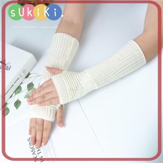 Sukiki ถุงมือถัก แบบครึ่งนิ้ว สีพื้น แฟชั่น สําหรับผู้หญิง