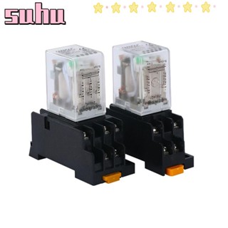 Suhuhd รีเลย์สวิตช์แม่เหล็กไฟฟ้า DPDT 8 Pin พร้อมฐาน 10A AC 24V 2 ชิ้น