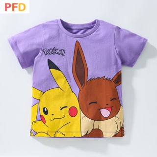 Pokemon  เสื้อยืดแขนสั้น ผ้าฝ้ายแท้ พิมพ์ลายการ์ตูนโปเกม่อน ปิกาจู ระบายอากาศ แบบแห้งเร็ว แฟชั่นฤดูร้อน สําหรับเด็กผู้ชาย และเด็กผู้หญิง