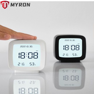 Myron นาฬิกาปลุกดิจิทัล หน้าจอ LCD พลาสติก มีไฟแบ็คไลท์ ปรับอุณหภูมิ ความชื้นได้ สีดํา