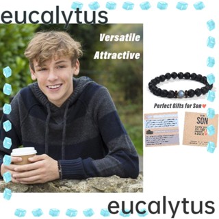 Eucalytus1 สร้อยข้อมือลูกปัดหินภูเขาไฟ พร้อมการ์ดอวยพร ของขวัญวันคริสต์มาส สําหรับเด็กผู้ชาย วัยรุ่น 14 16 18 ปี