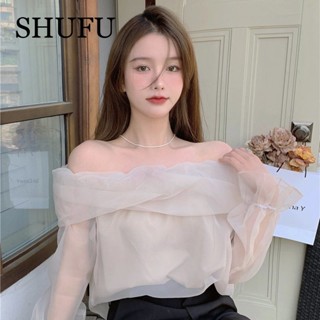 SHUFU 2005 พร้อมส่ง เสื้อเปิดไหล่ แขนยาว สไตล์เกาหลี พลัสไซซ์ สําหรับผู้หญิง