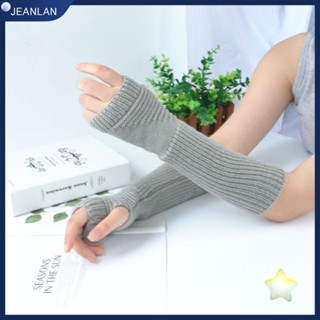 Jeanlan ถุงมือครึ่งนิ้ว ผ้าถัก ให้ความอบอุ่น สีพื้น สําหรับเด็กผู้หญิง