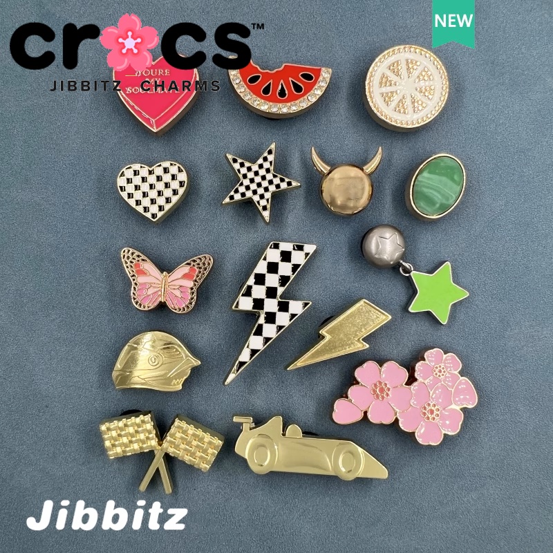 โลหะ jibbitz crocs คุณภาพสูงโลหะรองเท ้ าหัวเข ็ มขัดรองเท ้ าอุปกรณ ์ เสริม Lightning Heart แตงโม DIY charm crocs